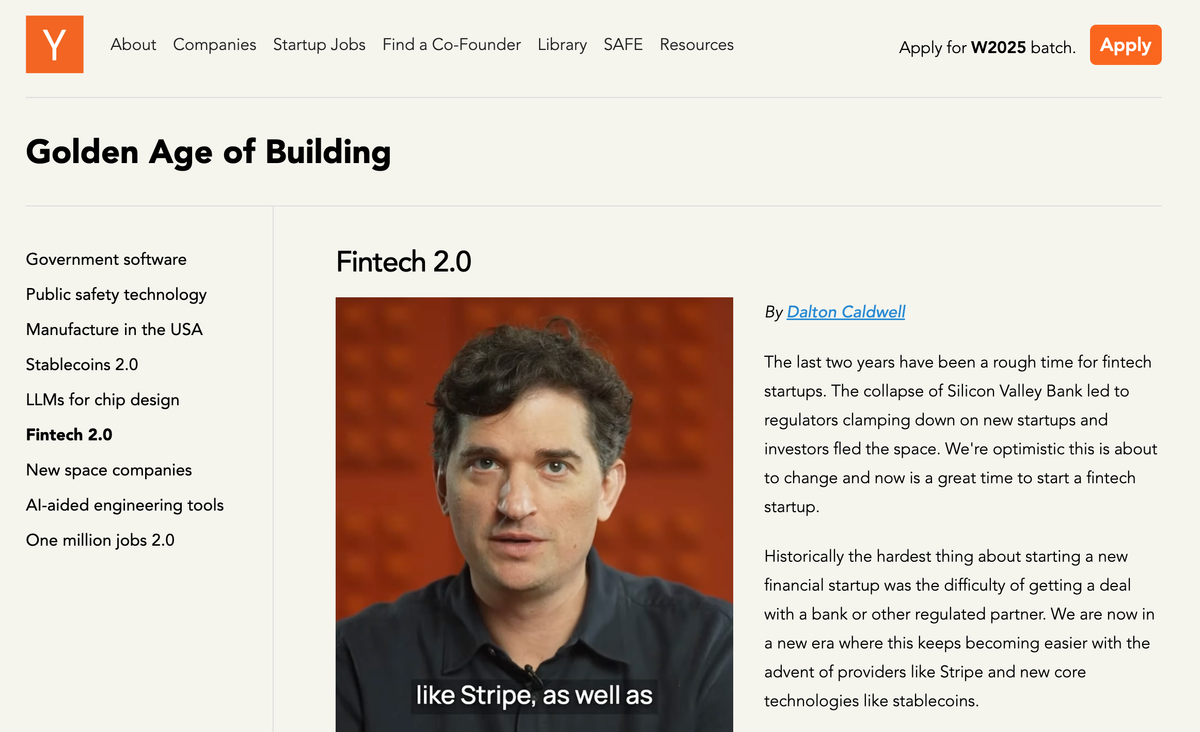 Y-combinator wants your FinTech 2.0 ideas