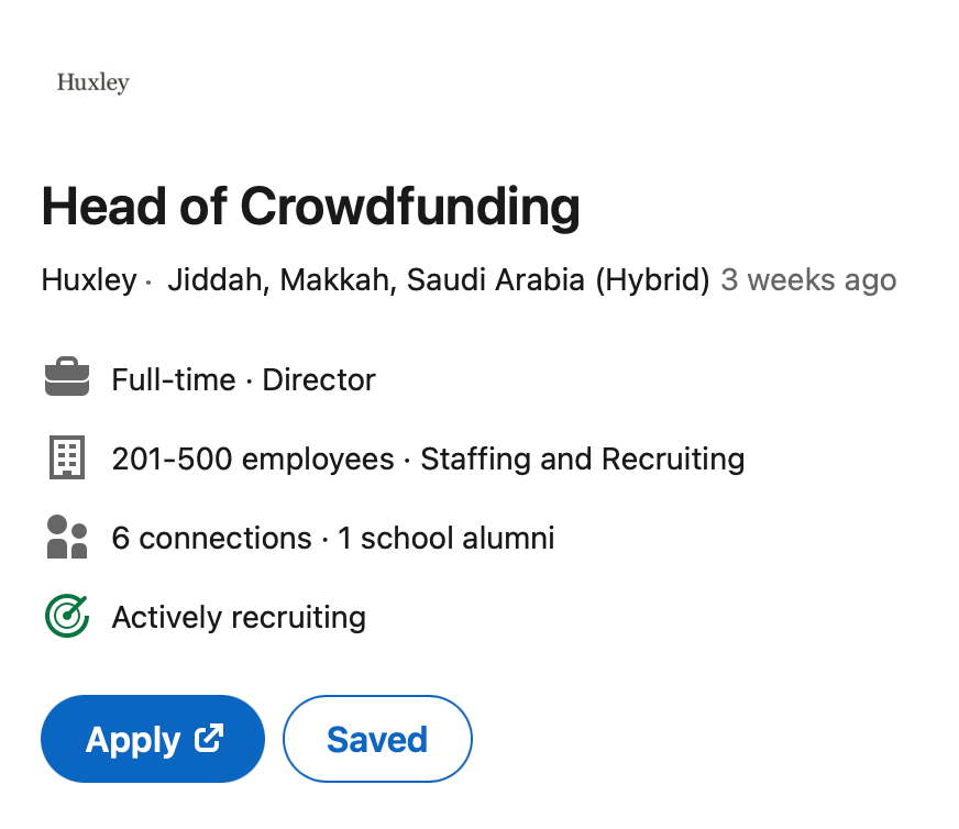 Another interesting job: Head of Crowdfunding, Saudi Arabia