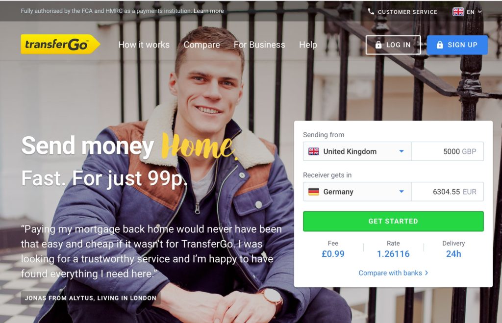 The TransferGo website