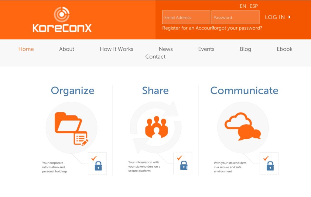 The KoreConX website 