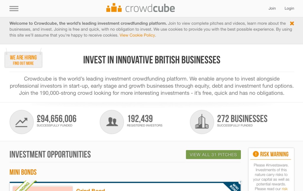 The Crowdcube homepage