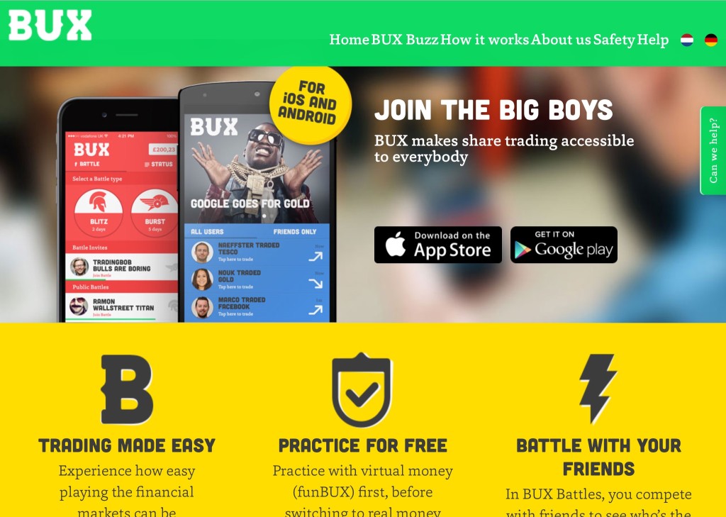 The BUX homepage